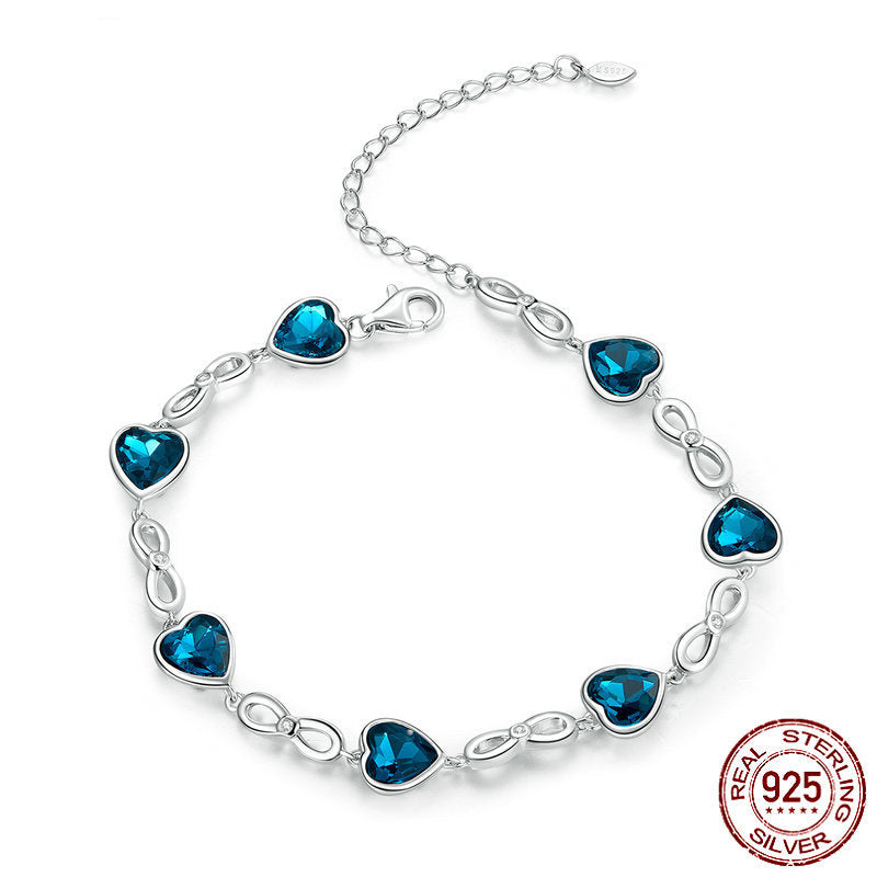 S925 Silver Bracelet - Heart Shaped Austrian Rhinestone