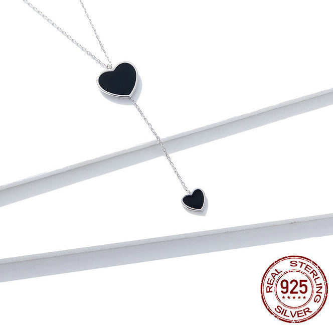 S925 Silver Necklace -  Black Heart