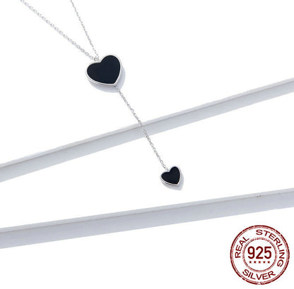 S925 Silver Necklace -  Black Heart