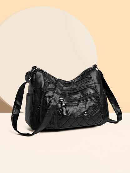 Stylish PU Leather Multi-Pocket Shoulder Bag