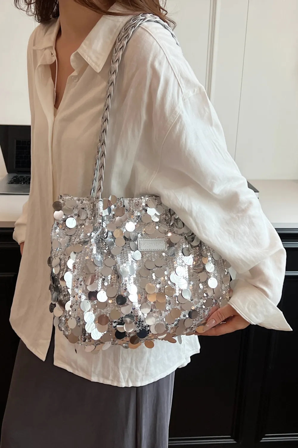 Sequin Braided Strap Chic Shoulder Bag