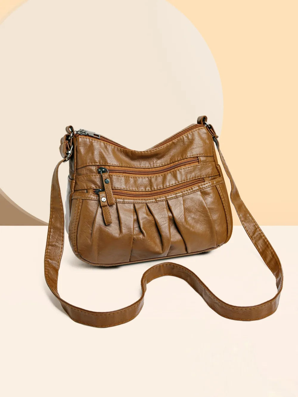 Ruched Adjustable Strap PU Leather Bag