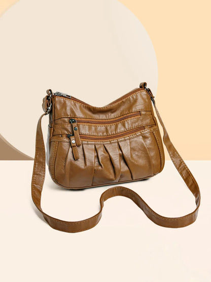 Ruched Adjustable Strap PU Leather Bag