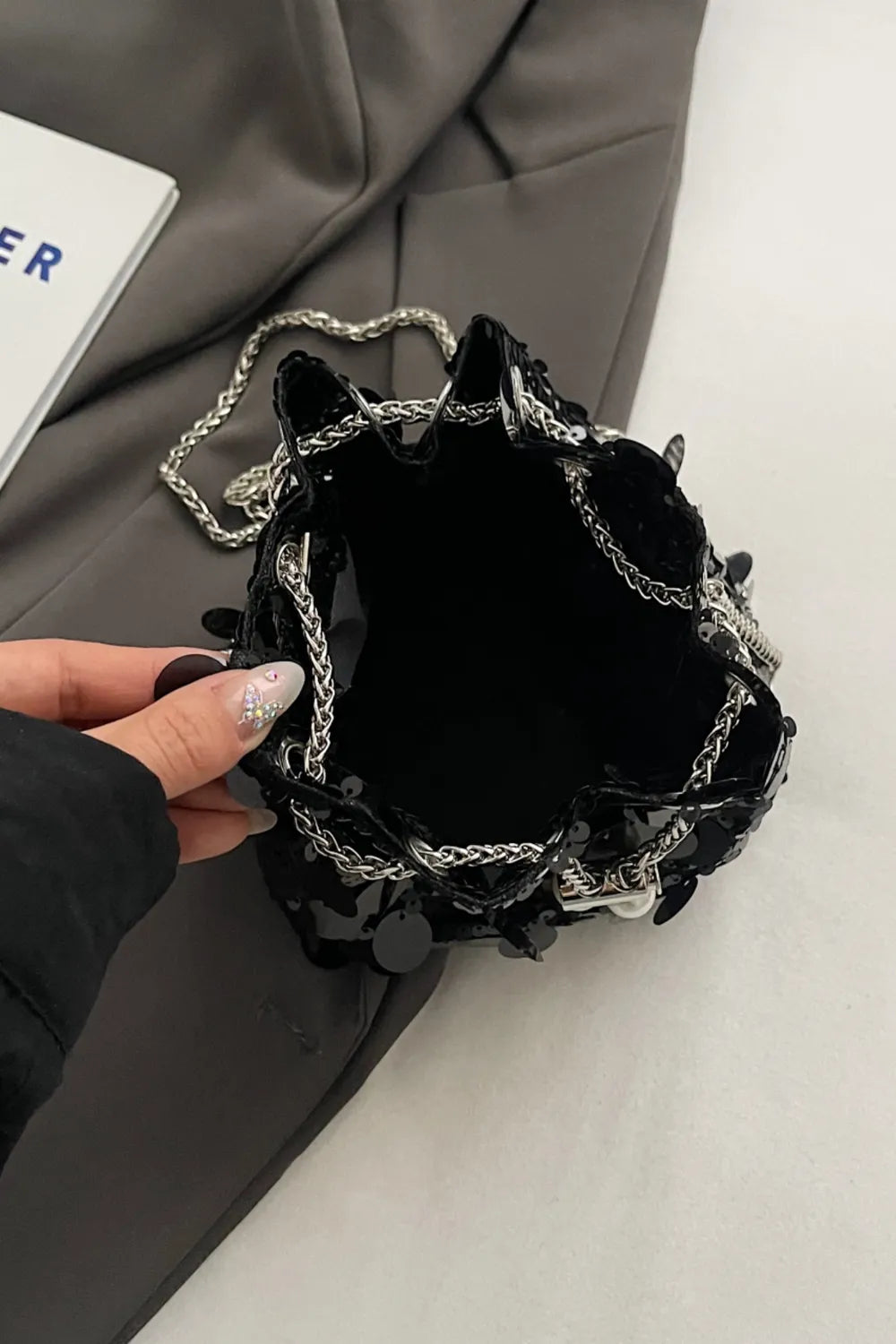 Sequin Drawstring Crossbody Bag for Style