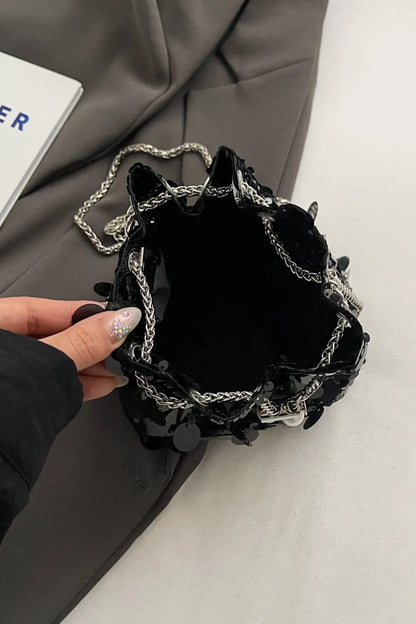 Sequin Drawstring Crossbody Bag for Style