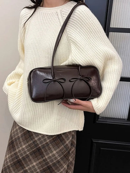 Chic PU Leather Bow Trim Shoulder Bag