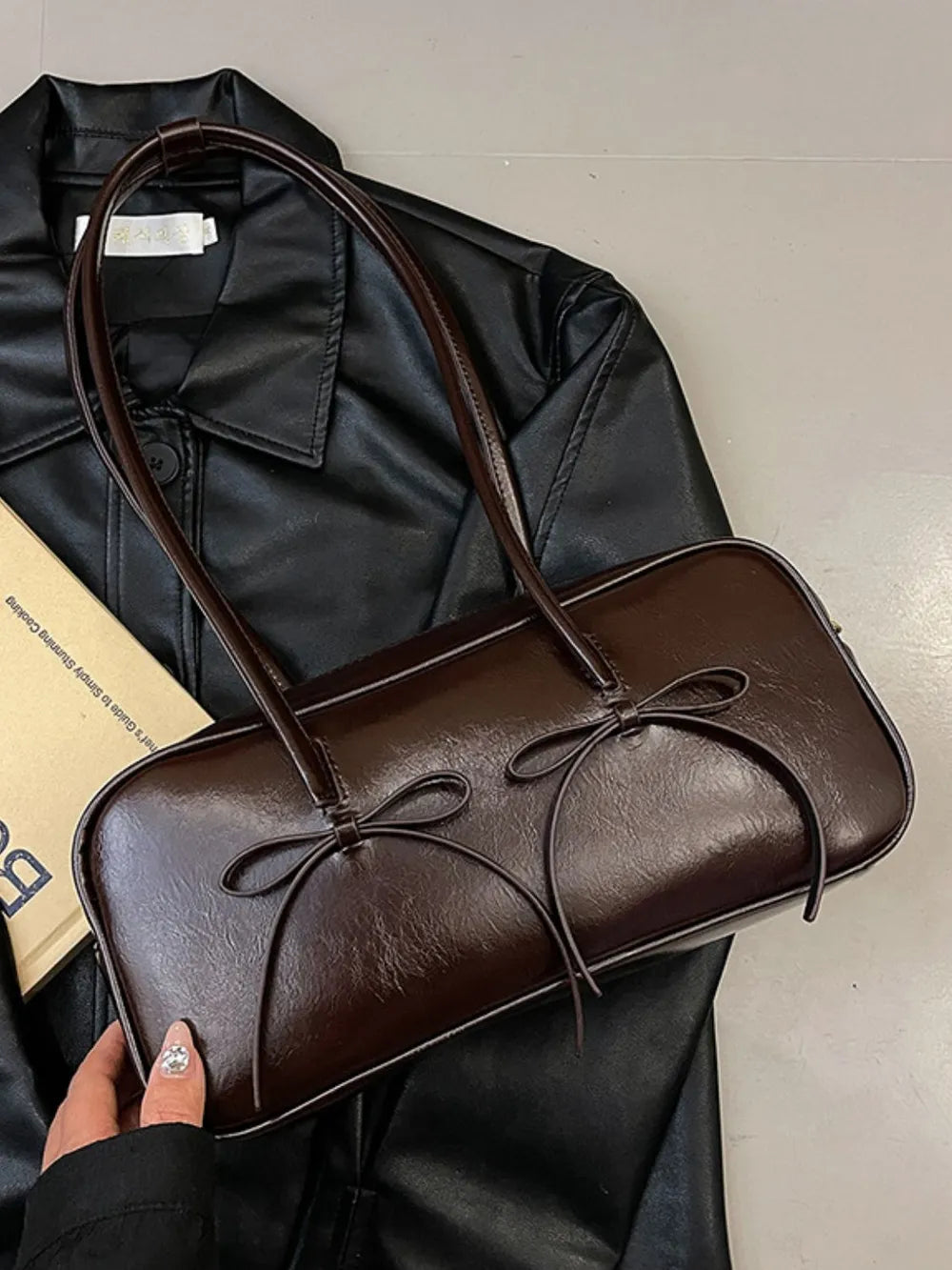 Chic PU Leather Bow Trim Shoulder Bag