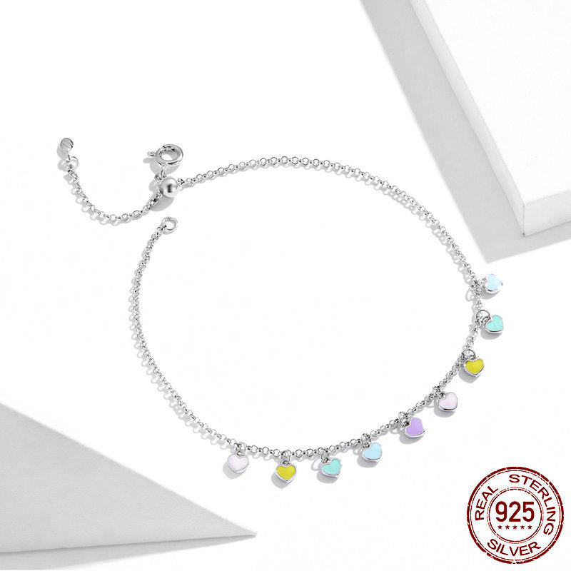 S925 Anklet - Rainbow Love
