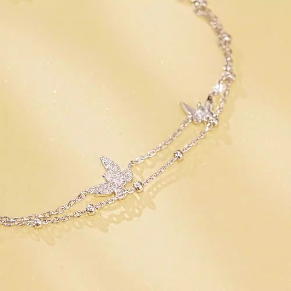 S925 Silver Bracelet - Double Layer Butterfly