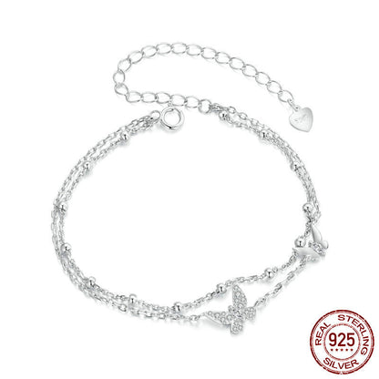 S925 Silver Bracelet - Double Layer Butterfly