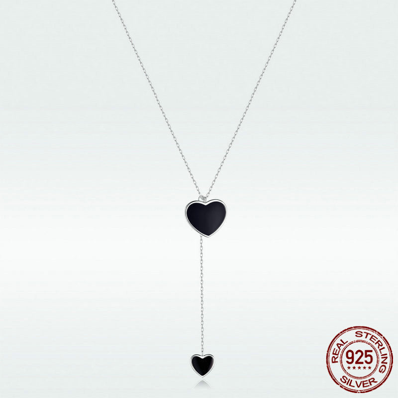 S925 Silver Necklace -  Black Heart