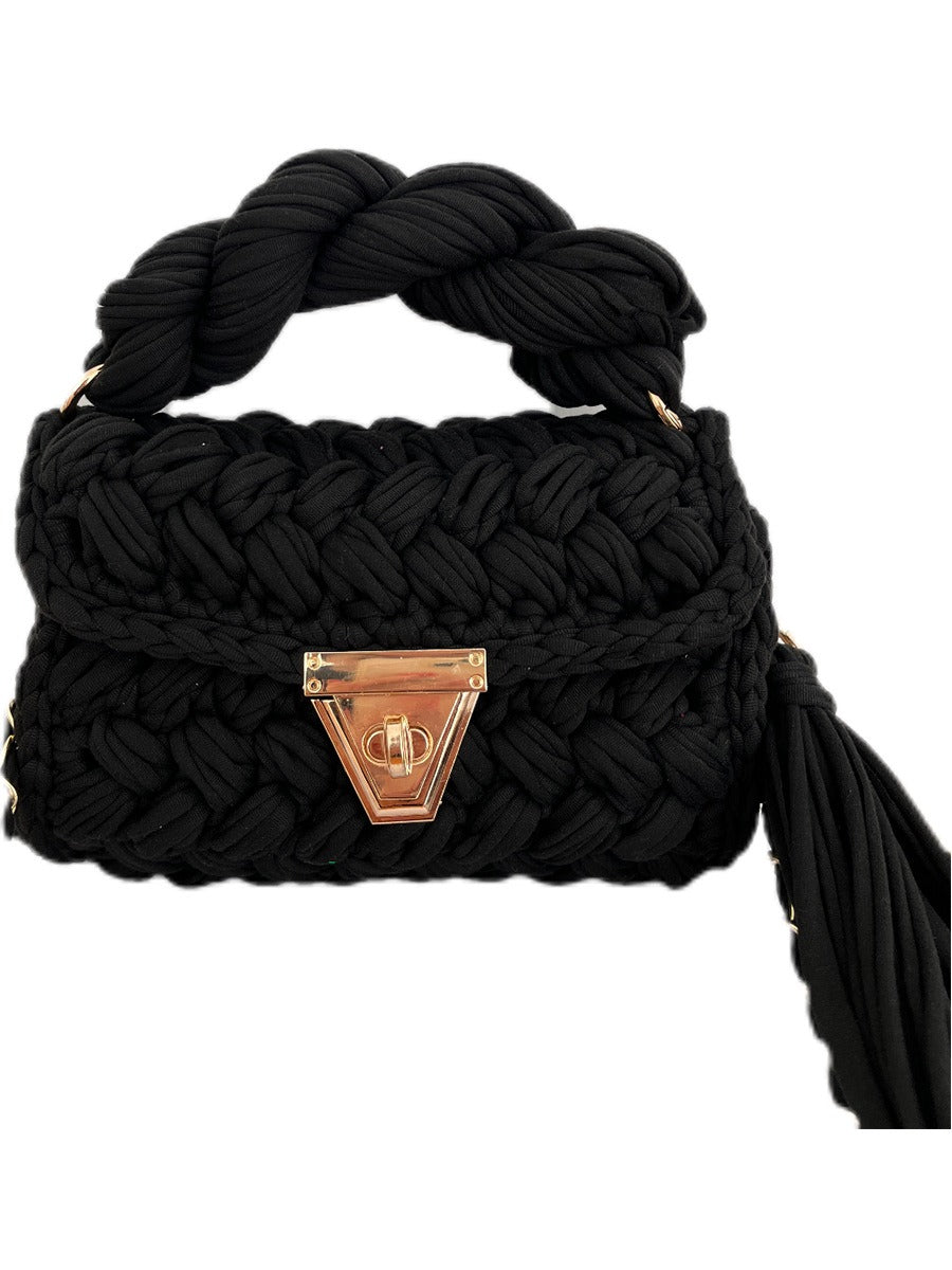 Hand Woven Crochet Shoulder Bag with Tassels