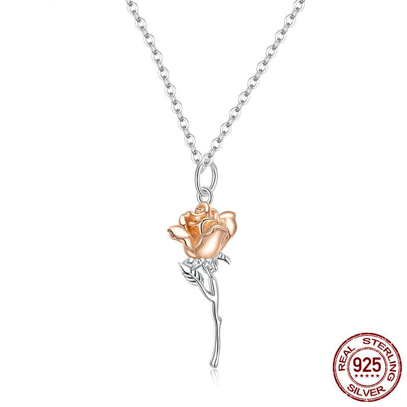 S925 Silver Necklace - Rose Pendant Elegance