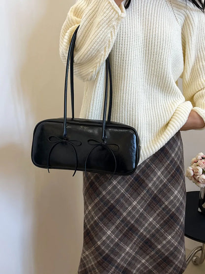 Chic PU Leather Bow Trim Shoulder Bag