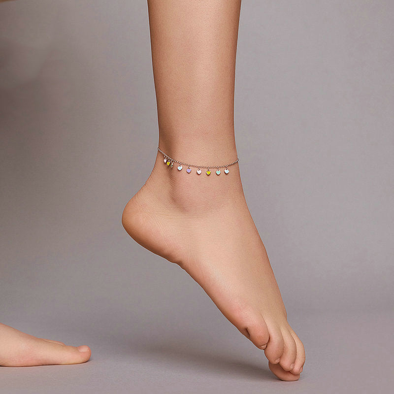 S925 Anklet - Rainbow Love