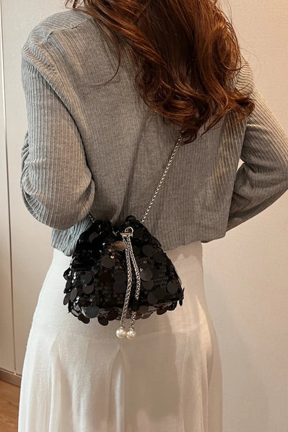 Sequin Drawstring Crossbody Bag for Style