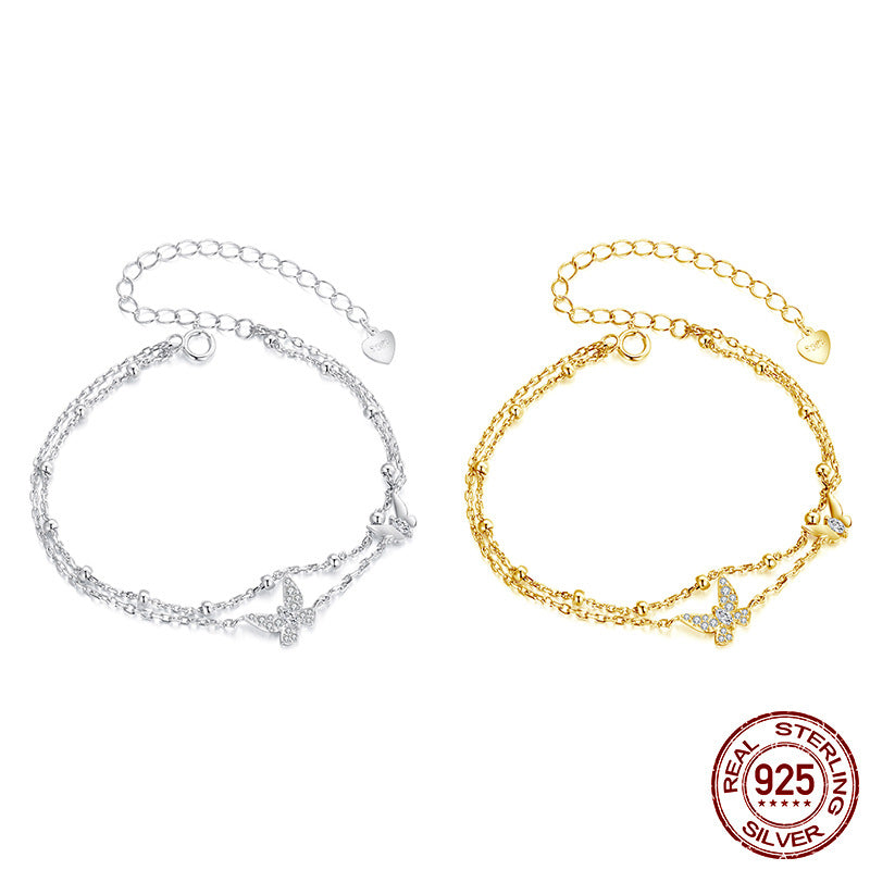 S925 Silver Bracelet - Double Layer Butterfly