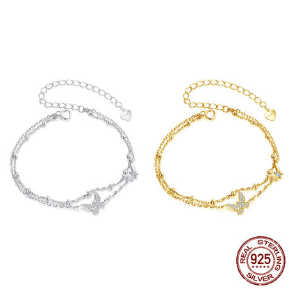 S925 Silver Bracelet - Double Layer Butterfly