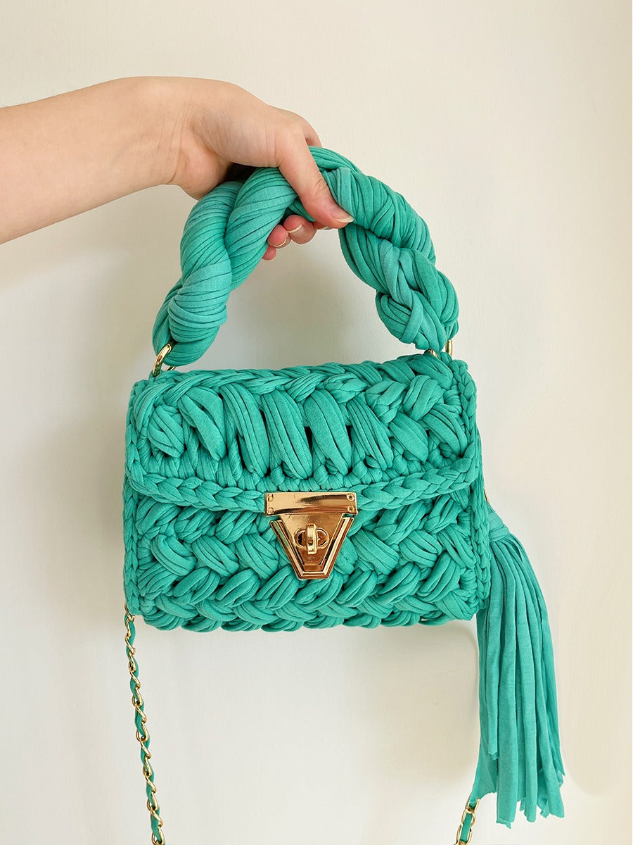 Hand Woven Crochet Shoulder Bag with Tassels