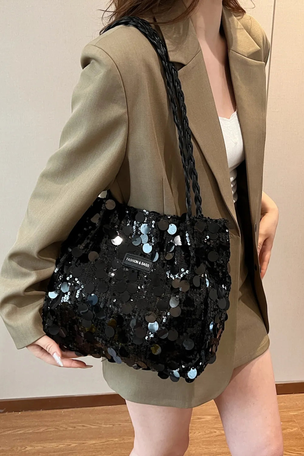Sequin Braided Strap Chic Shoulder Bag