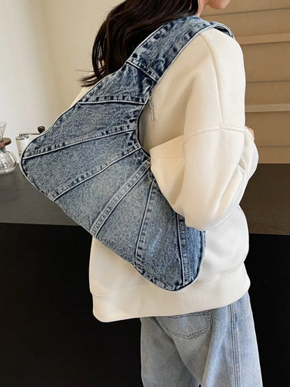 Crescent Denim Shoulder Bag for Everyday Use