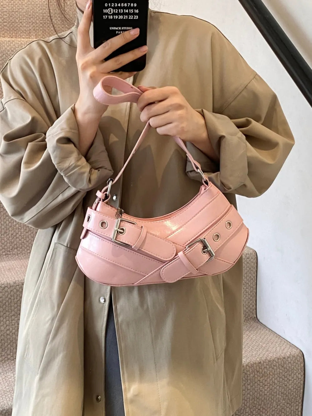 Chic PU Leather Buckle Shoulder Bag