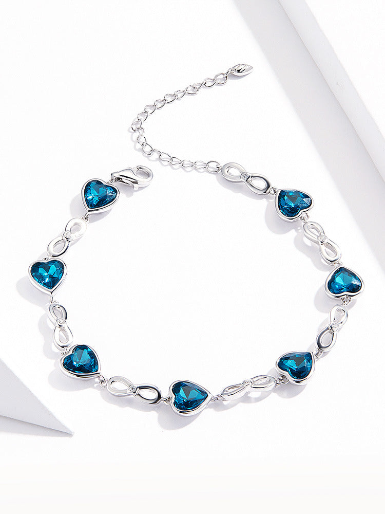 S925 Silver Bracelet - Heart Shaped Austrian Rhinestone