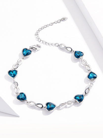 S925 Silver Bracelet - Heart Shaped Austrian Rhinestone