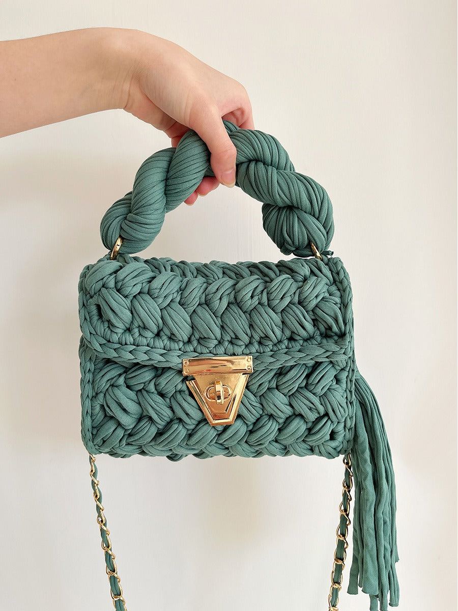 Hand Woven Crochet Shoulder Bag with Tassels