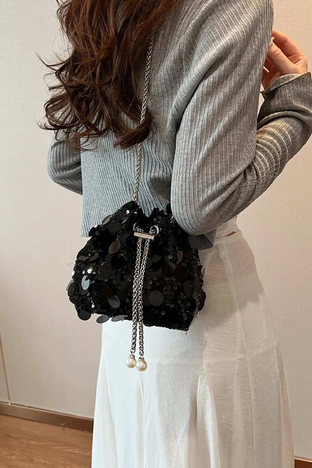 Sequin Drawstring Crossbody Bag for Style
