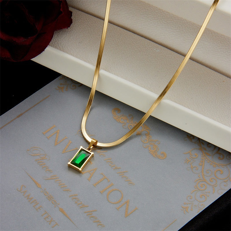 Titanium Necklace - Luxury Emerald Pendant