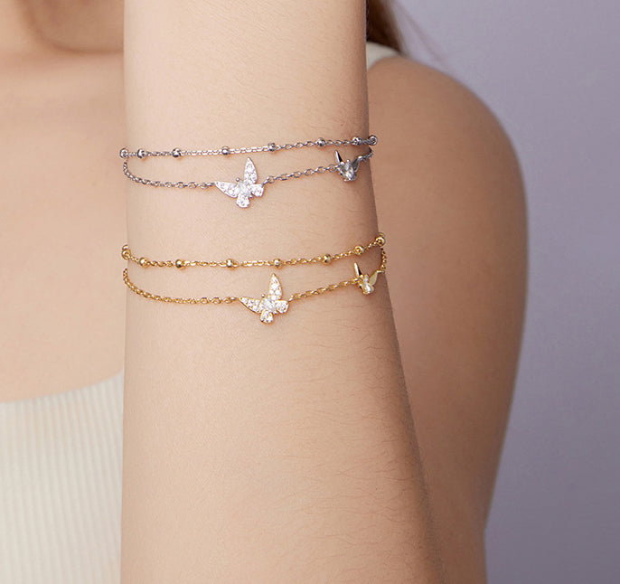 S925 Silver Bracelet - Double Layer Butterfly