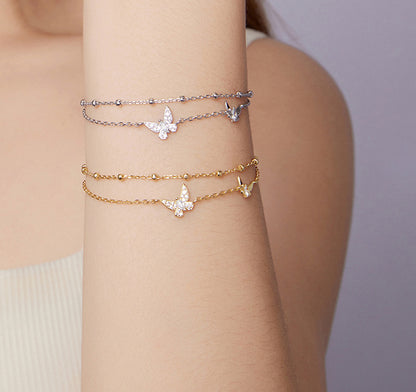 S925 Silver Bracelet - Double Layer Butterfly