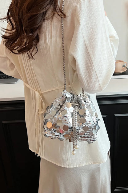 Sequin Drawstring Crossbody Bag for Style