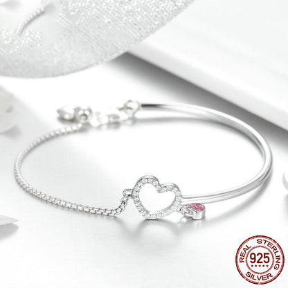S925 Silver Bracelet -  Elegant Heart Shaped Design