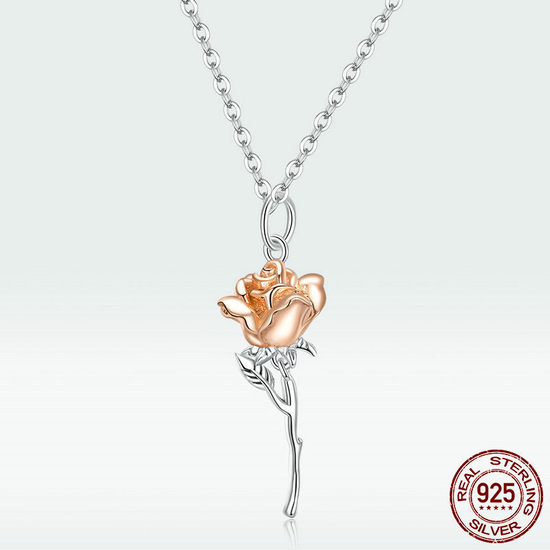 S925 Silver Necklace - Rose Pendant Elegance