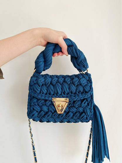 Hand Woven Crochet Shoulder Bag with Tassels