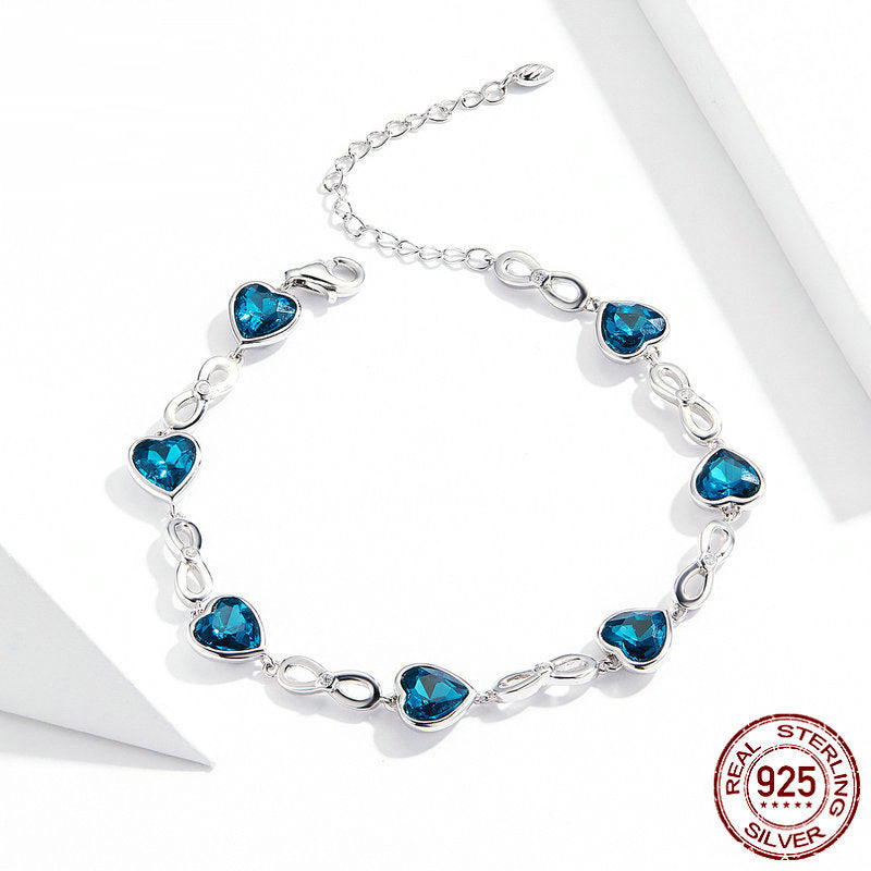 S925 Silver Bracelet - Heart Shaped Austrian Rhinestone