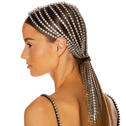 Rhinestone Long Tassel Headpiece – Exaggerated Personality Hair Accessory ✨