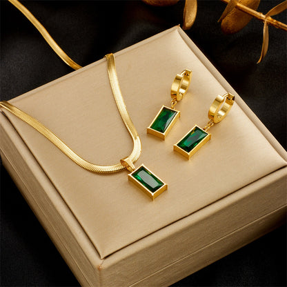 Titanium Necklace - Luxury Emerald Pendant