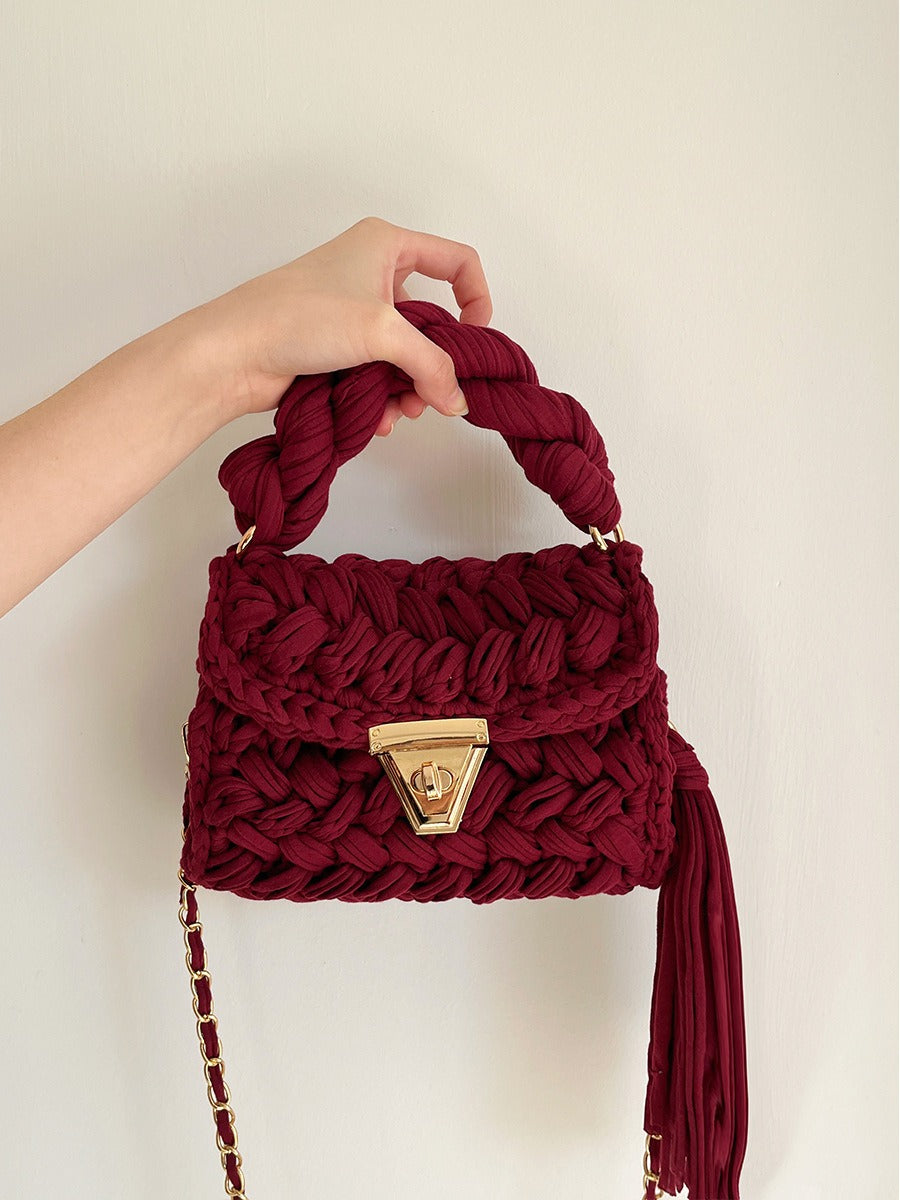 Hand Woven Crochet Shoulder Bag with Tassels
