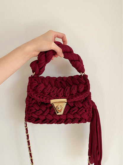 Hand Woven Crochet Shoulder Bag with Tassels