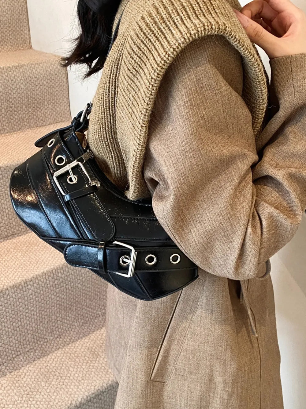 Chic PU Leather Buckle Shoulder Bag