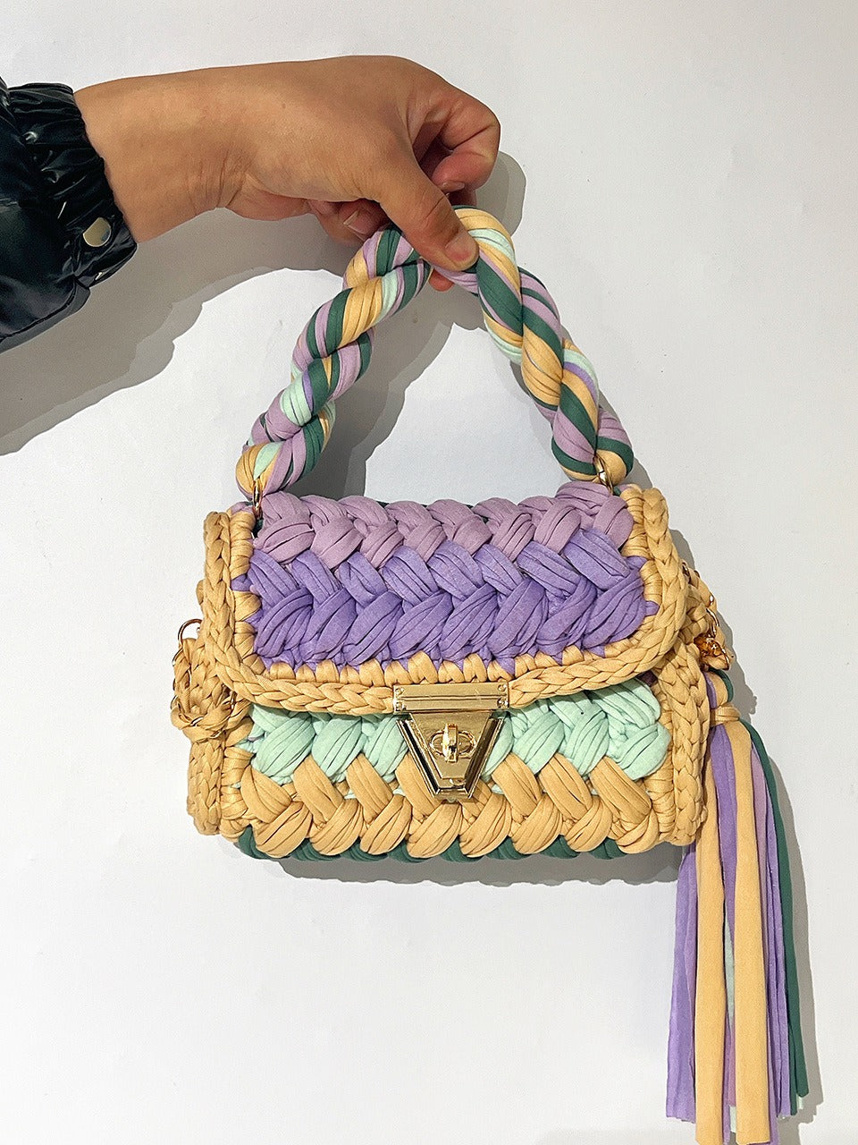 Hand Woven Crochet Shoulder Bag with Tassels