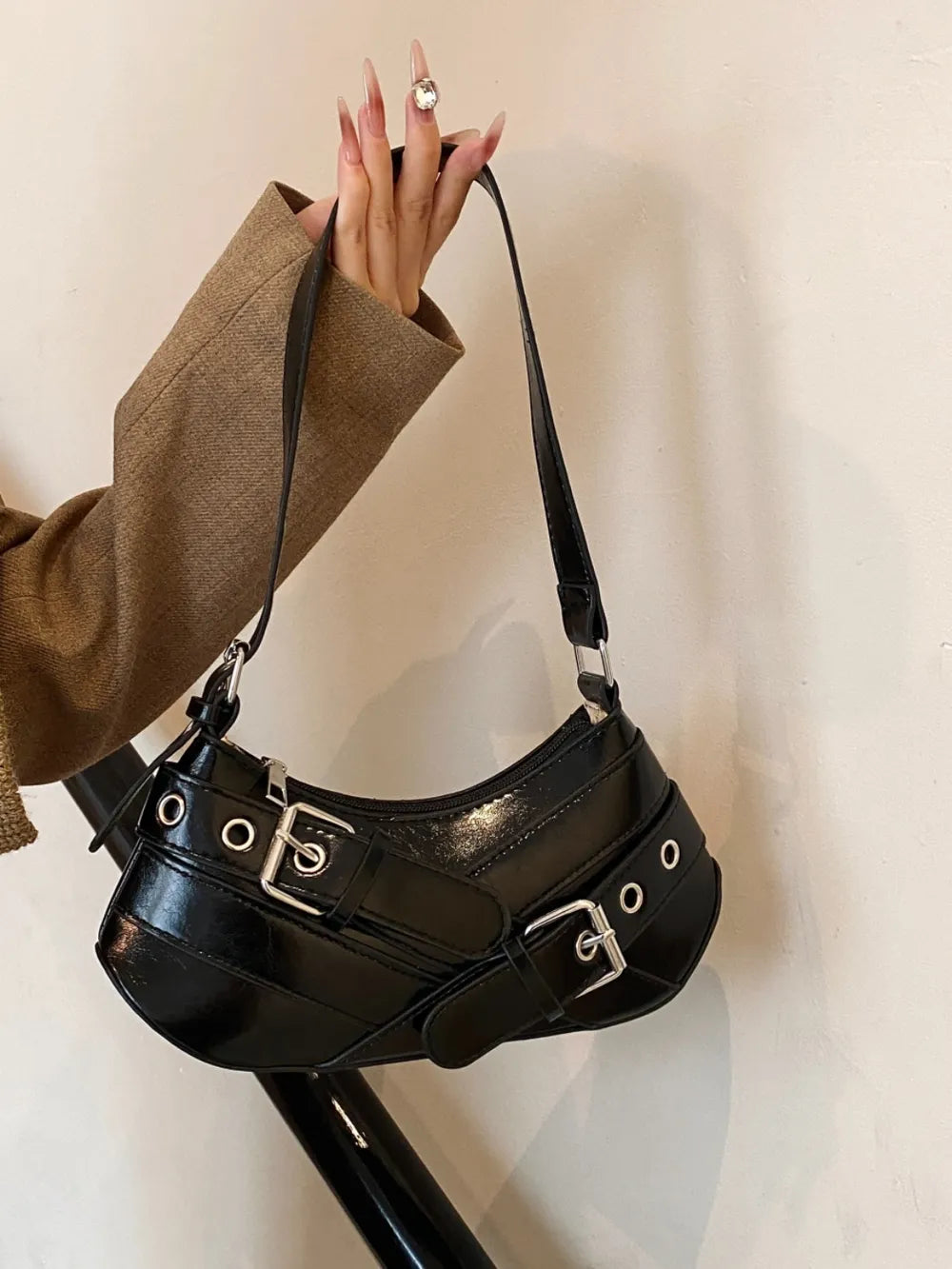 Chic PU Leather Buckle Shoulder Bag