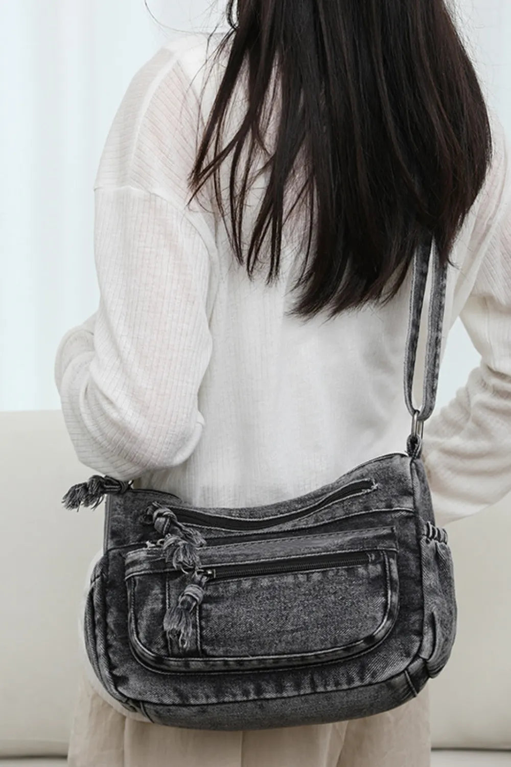 Adjustable Denim Crossbody Bag for Everyday Use