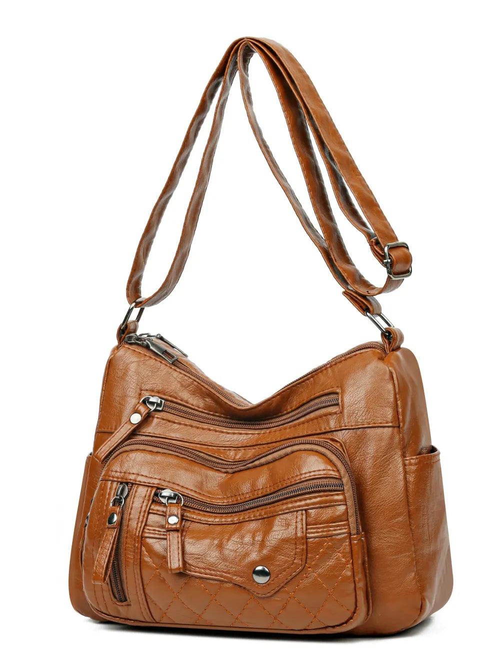 Stylish PU Leather Multi-Pocket Shoulder Bag