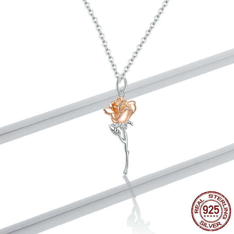 S925 Silver Necklace - Rose Pendant Elegance