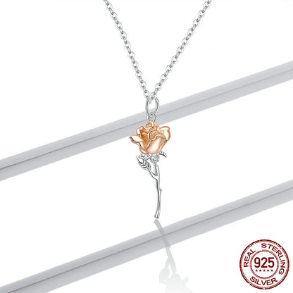 S925 Silver Necklace - Rose Pendant Elegance
