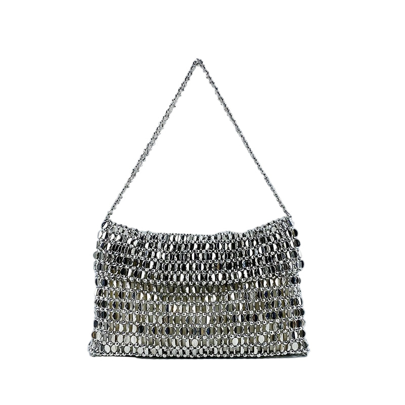 Chic Hand Woven Silver Sequin Bag for Women